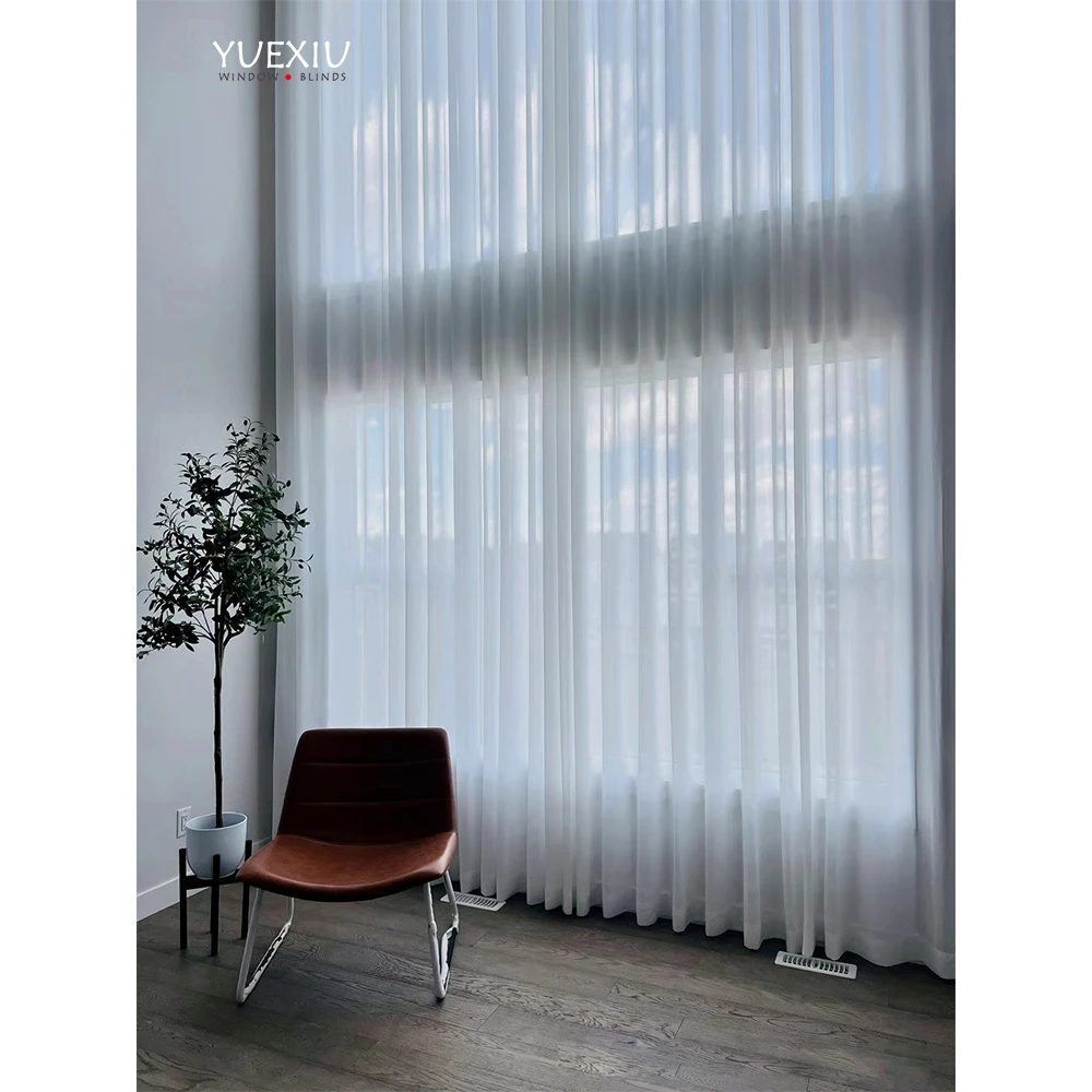 High Quality European Design Custom Design 100% Polyester White Cordless Fabric Sheer Curtain For Window