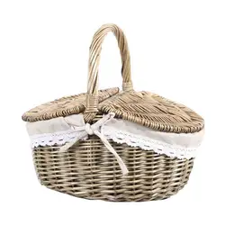 Wholesale Country Style Insulated Wicker Picnic Basket Hamper with Lid and Handle & Liners