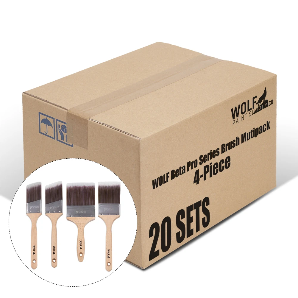 Muti-size customized 100% polyester Beech wood handle flat purdy paint brush set