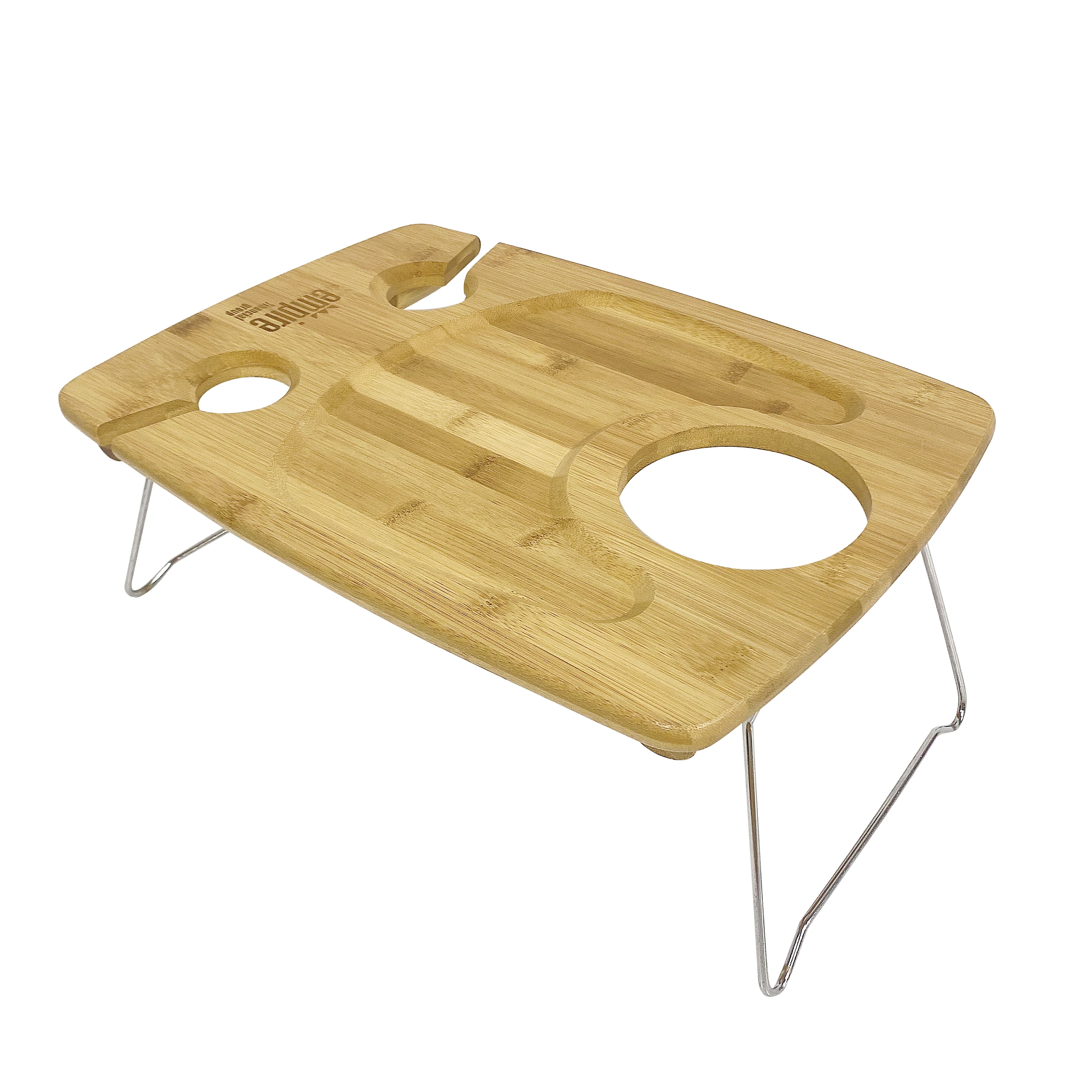 Natural Portable Bamboo Picnic Wine Table With Folding Legs