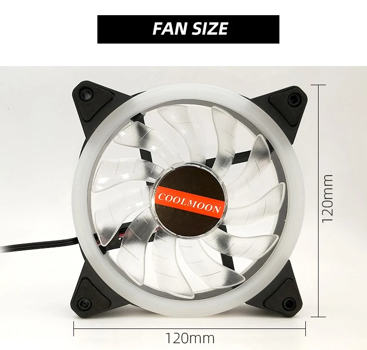 Low price COOLMOON OEM support gaming computer radiator Desktop pc 120 mm case fan 3PIN/4PIN fixed color silent fan for pc