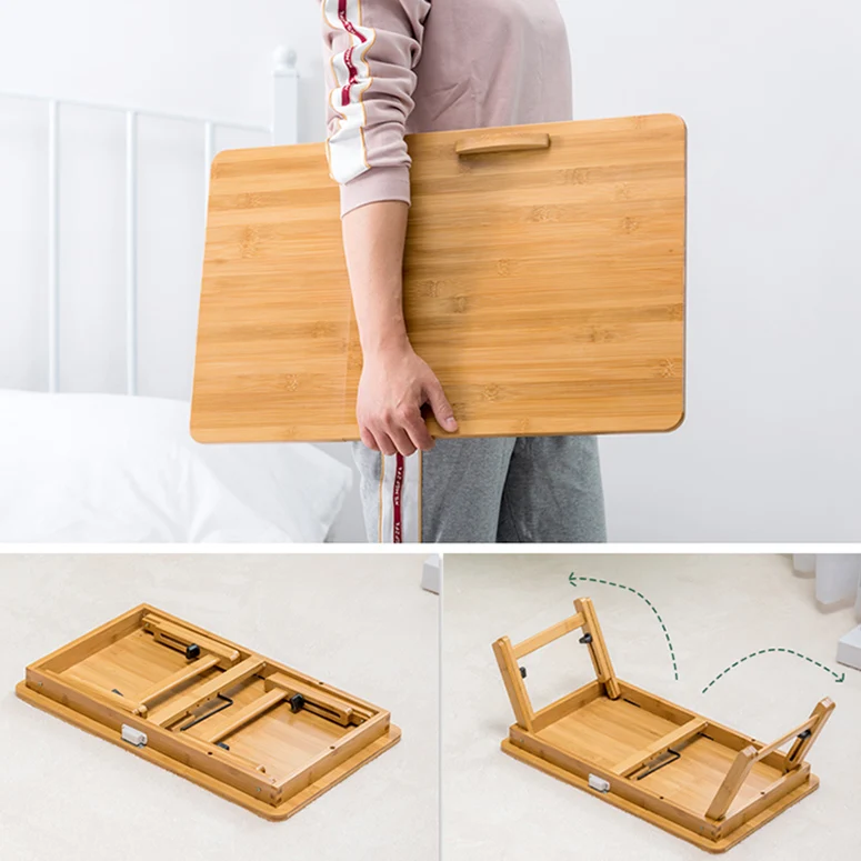 Factory Supply Bed Lap Desk Adjustable Bamboo Laptop Shelf Dorm Foldable Computer Desk Table