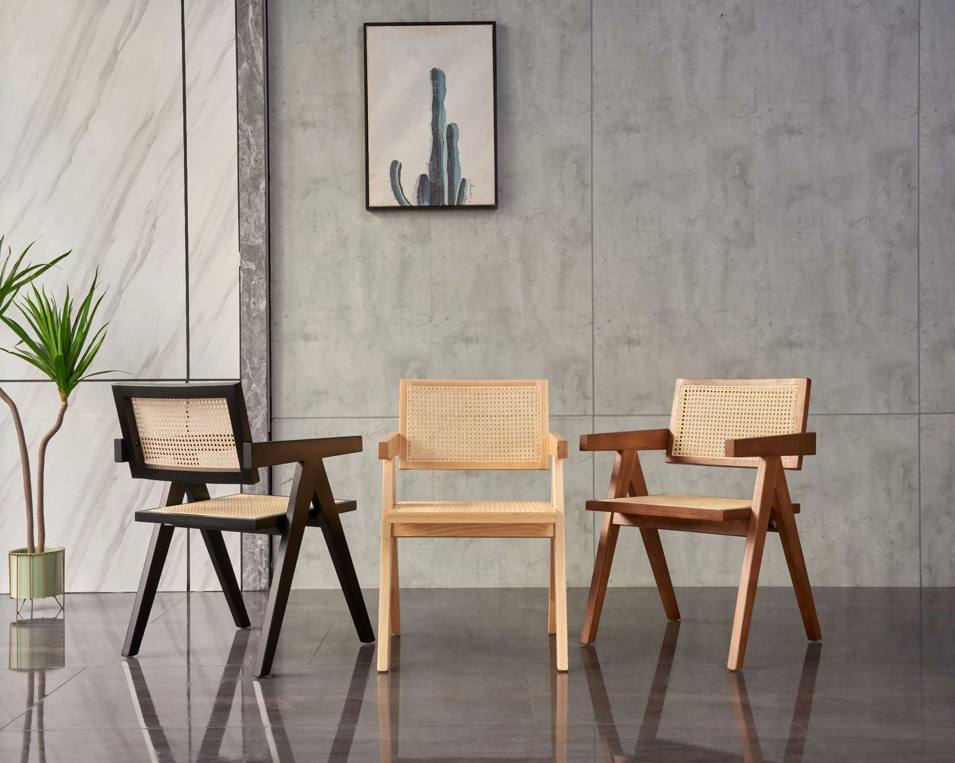 good price modern Nordic Solid Ash Wood Rattan Dining Chair small packing Assembled Leisure armchair Kitchen Restaurant  Hotels