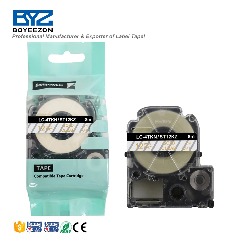 Boyeezon ST12KZ 12mm gold on clear label tape LC-4TKN/ST12KZ label cassette plastic tape Compatible Epson & King Jim Label Tape