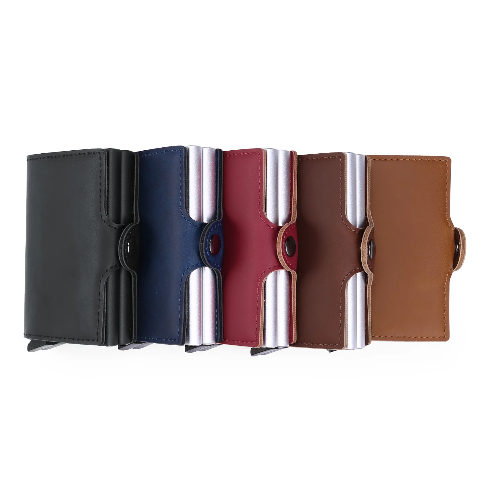 Automatic Minimalist Front Pocket Wallet Pu Leather Vintage Aluminum Business Wallet Credit Card Holder RFID Blocking