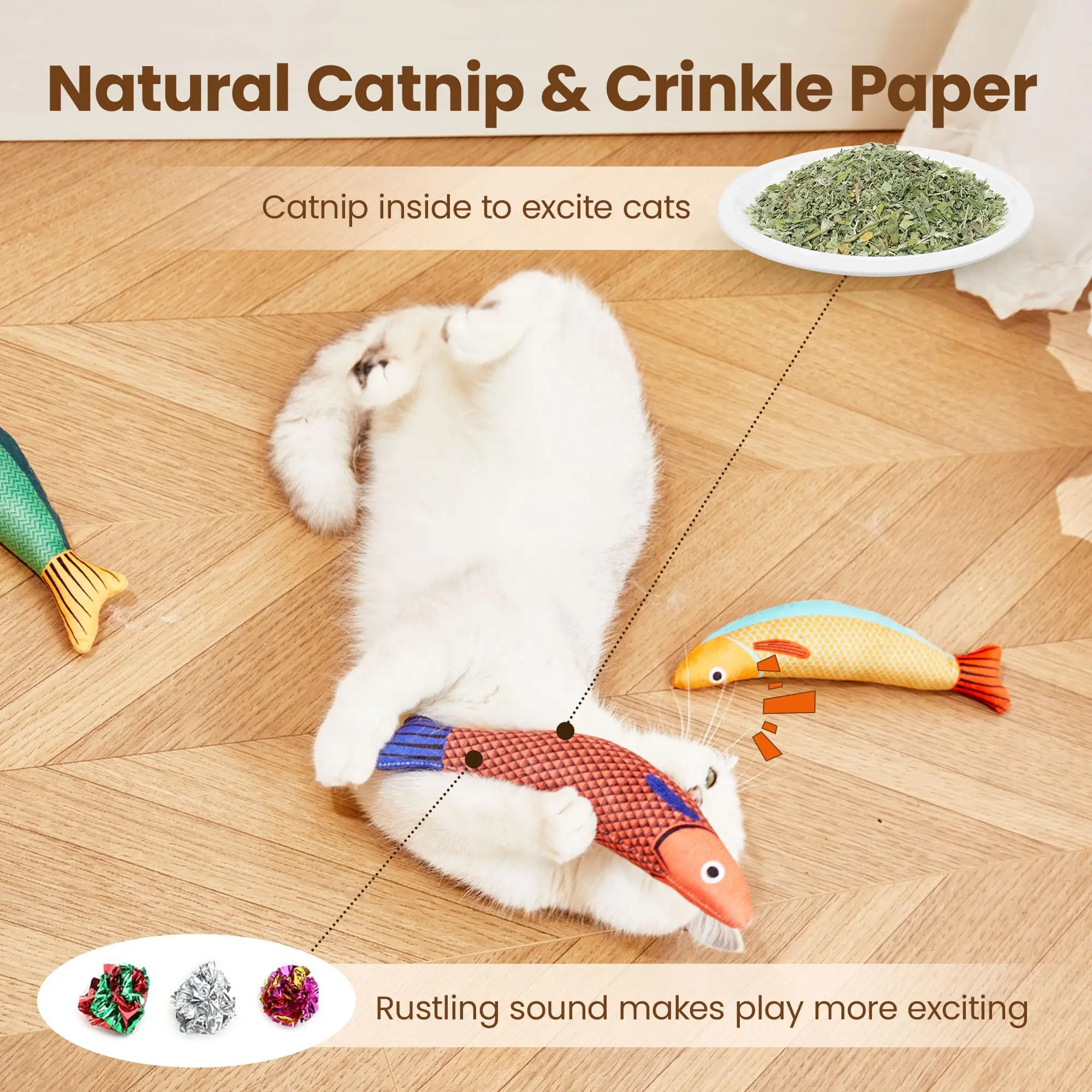Cat Toys Saury Fish Catnip Crinkle Sound Toys Soft and Durable Interactive Cat Kicker Toys for Indoor Kitten Exercise