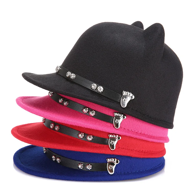 2021 New woollen cat ears lovely personality felt hat fedora hat for women in autumn and winter