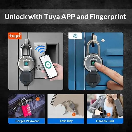 Waterproof Anti-Theft Tuya Smart Mini Fingerprint Padlocks Storage Smart Padlock with USB Charging