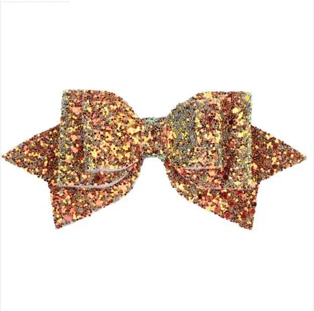 
5Inch Hair Barrette Girls Big Leather Multi Color Glitter Sequined Hair Bow With Clip 