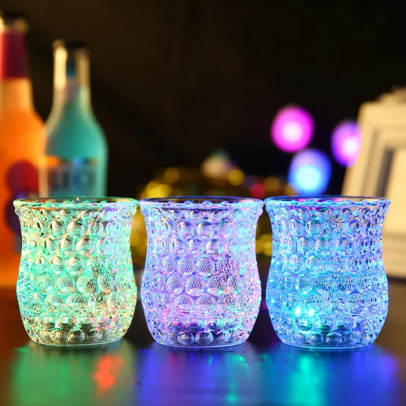 New Design Honeycomb Concave Shape Plastic PS Cup 7oz Light Up Cups Led Flashing Wine Glass For Bar