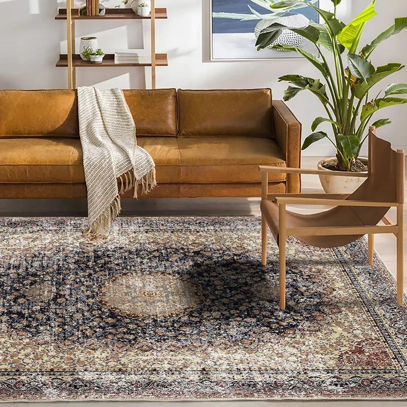 Boho Low Pile Indoor Floor Oriental Persian Floral Distressed Large Carpet Area Rugs for Living Room
