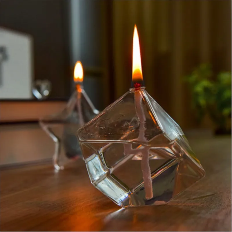 VGT Hand Blown Decorative Table Glass Oil Lamp With safe burning oil and accessories gel candles
