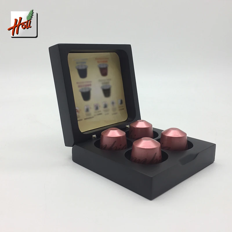 Luxury Nespresso Capsules Storage Holder Wooden Coffee Capsule Storage Box 4pcs Capsule Wood Box
