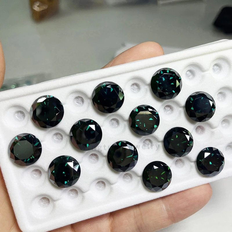 Colored Green Round Brilliant Cut Loose Moissanite Gems Loose Stones