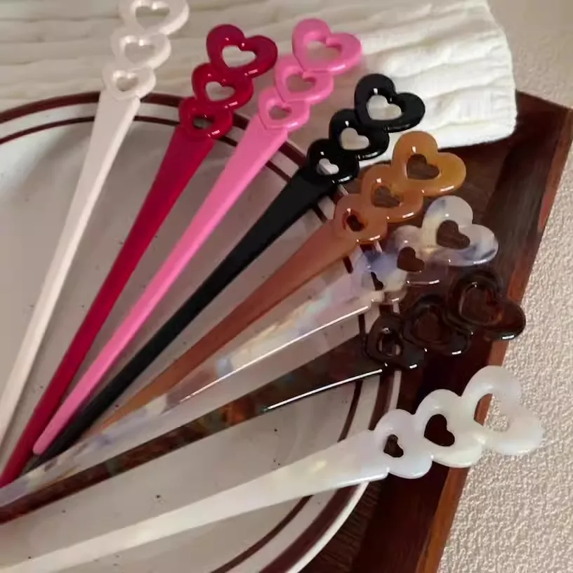 Wholesale Y2K Style Hair Sticks Acetate heart shape Chopstick Hairpins Hair Clip Pin Hair Jewelry Accessories for women girl