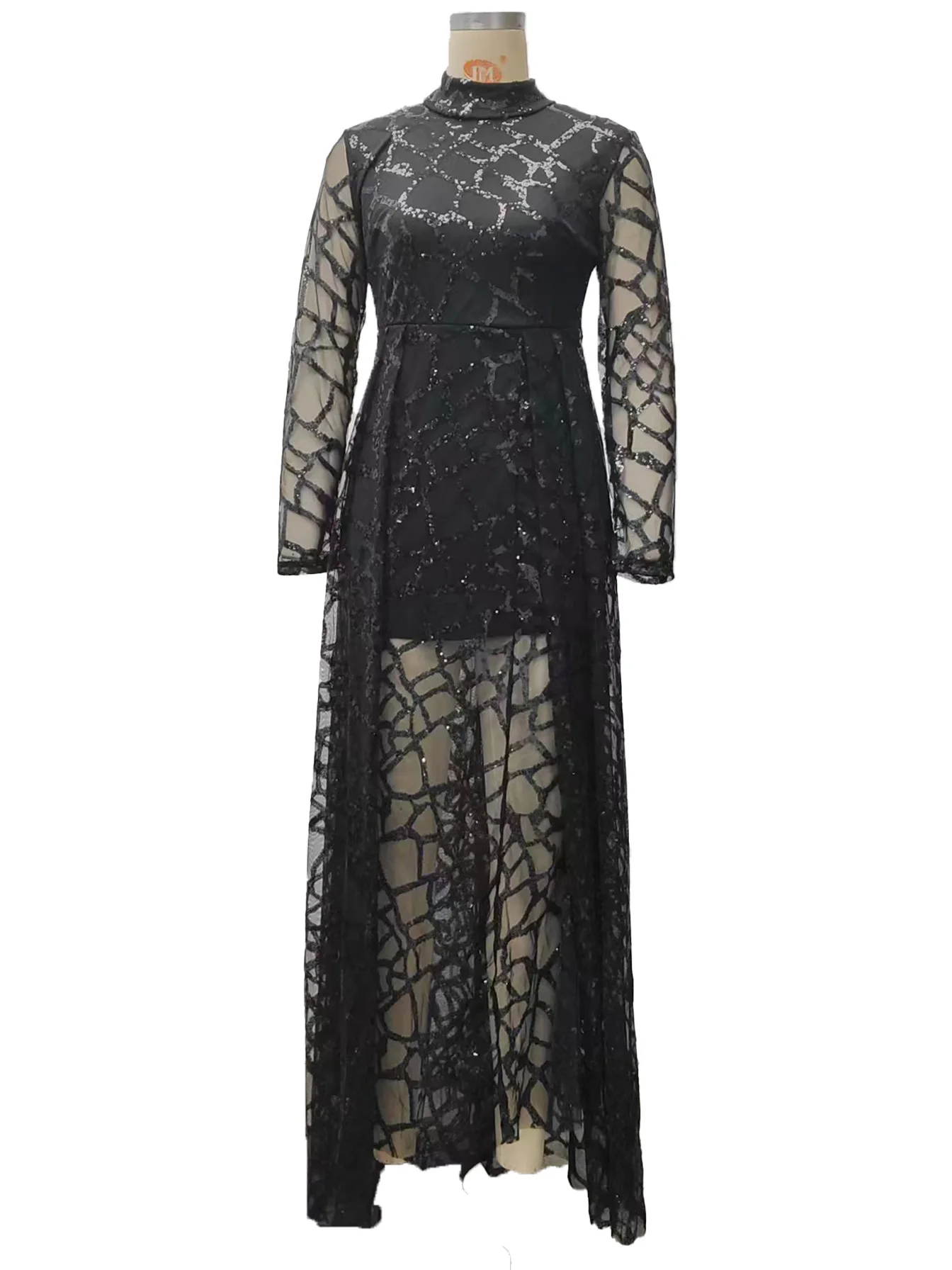Factory Wholesaler Women Elegant Sequined Long Sleeve Fitted Prom Maxi Party Evening Ball Gown Dresses Girls