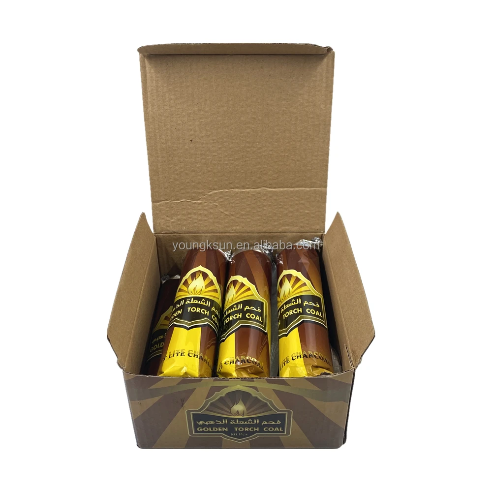 YKS 33mm smokeless golden color round charcoal briquette for shisha hookah