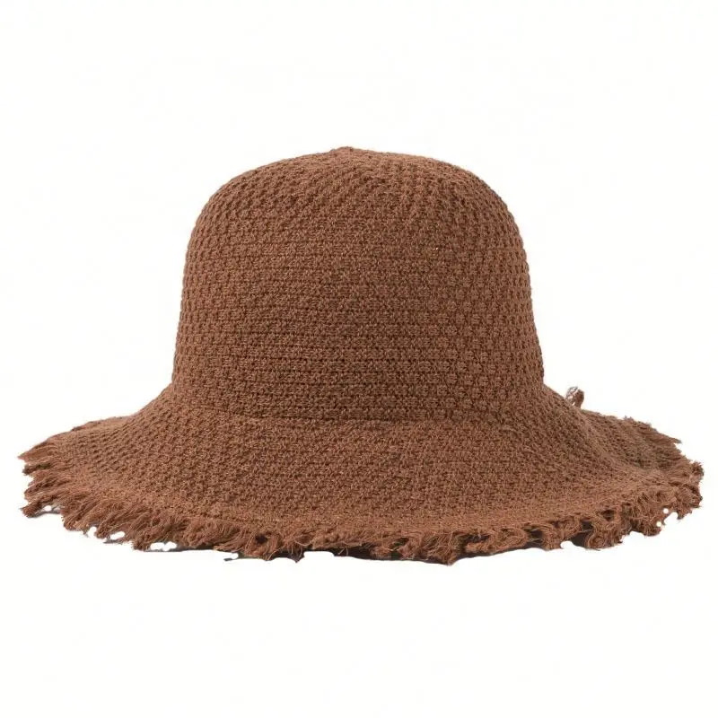 Korea Style Autumn New Jacquard Knitted Women Lady Dress Fisherman Cap Buckets Hats with Frayed Tassels Brim