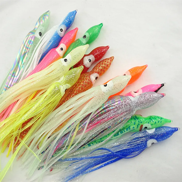 Custom 5-30cm soft colorful fishing octopus lure bait Skirt luminous Squid Lures deep sea fishing lure tackle