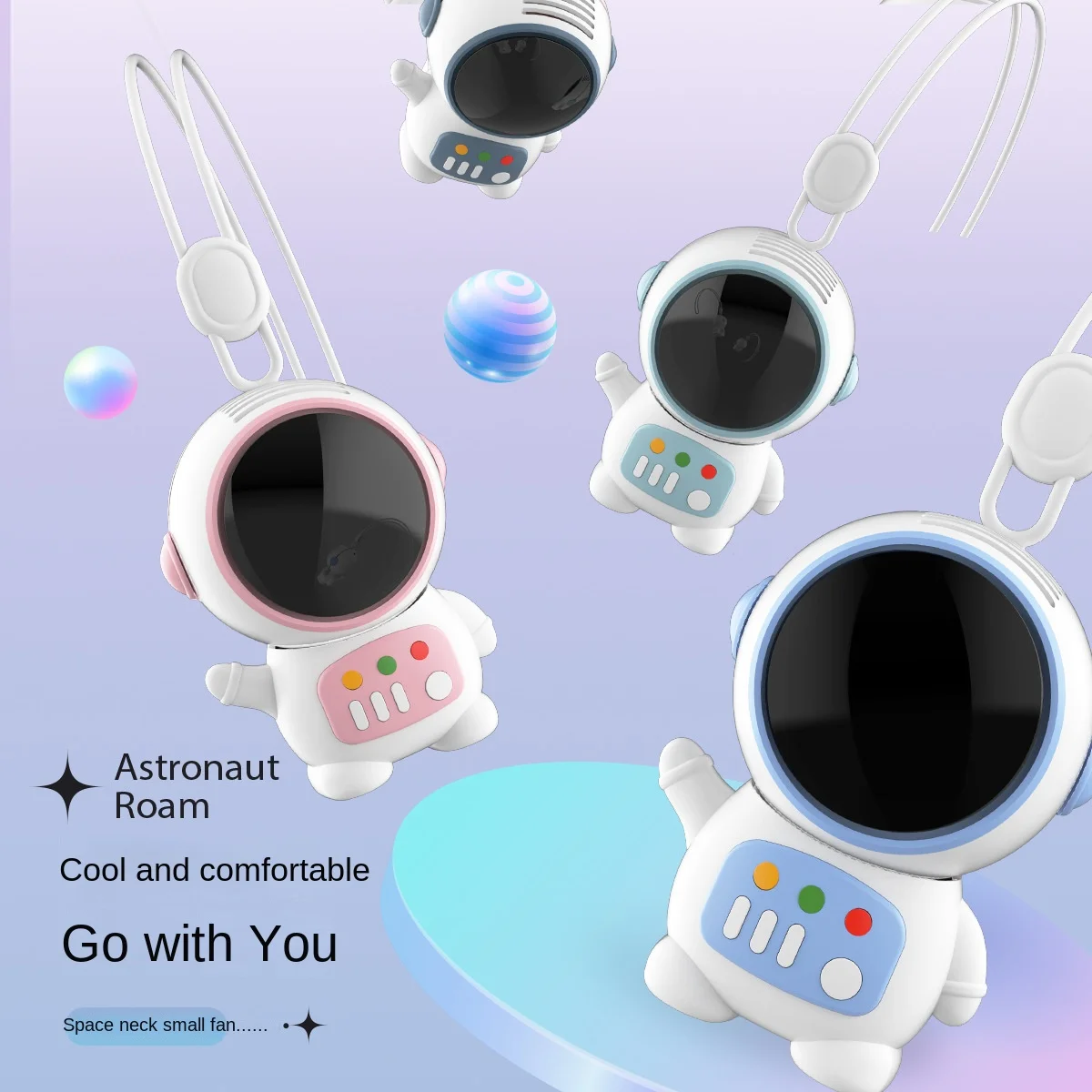 Cartoon Spaceman Mini USB Charging Portable Fan Bladeless Keychain Pendant Astronaut Table Two Electric/Battery Plastic