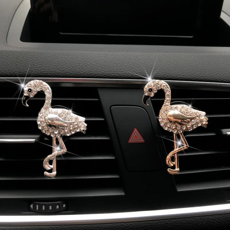 Beautifully Diamond Bling Flamingos Car Perfume Air Conditioner Decoration  Car Outlet Aromatherapy Clip