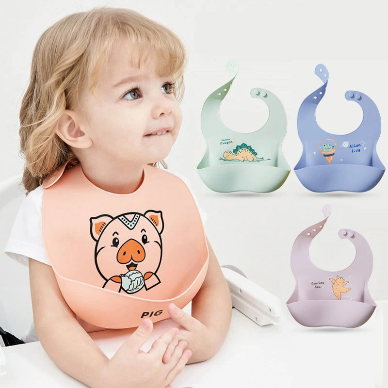 Silicone Babi Bib Waterproof Saliva Dripping Banana Bibs Cartoon Newborn Feeding Soft Edible Aprons Baby Adjustable Burp Scarf