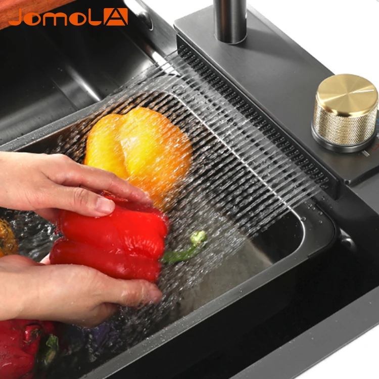 Кухонный шкаф PVD черный zink с водопадом кухонная раковина из нержавеющей стали 304 в раковину краном стекло для