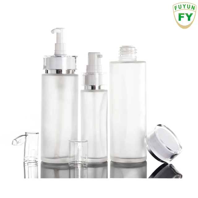 Fuyun 40ml 100ml 120ml Clear Glass Body Lotion Pump Bottle Cosmetic Packing Glass Serum Pump Bottle