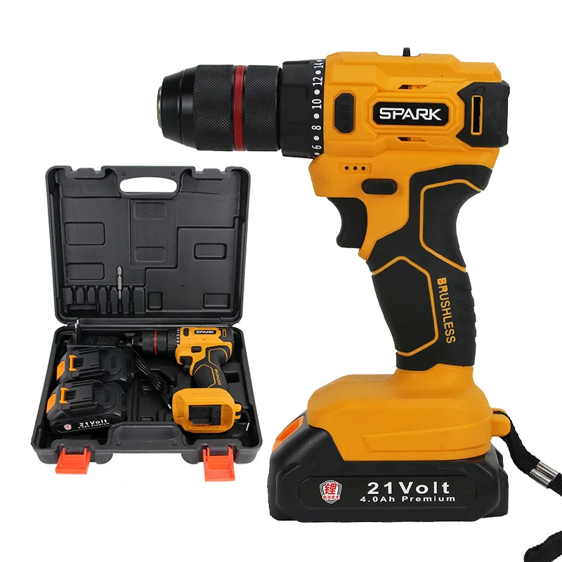 Portable 21V Lithium Battery Cordless Brushless Electric Drill Machine 13 Mm Professional New