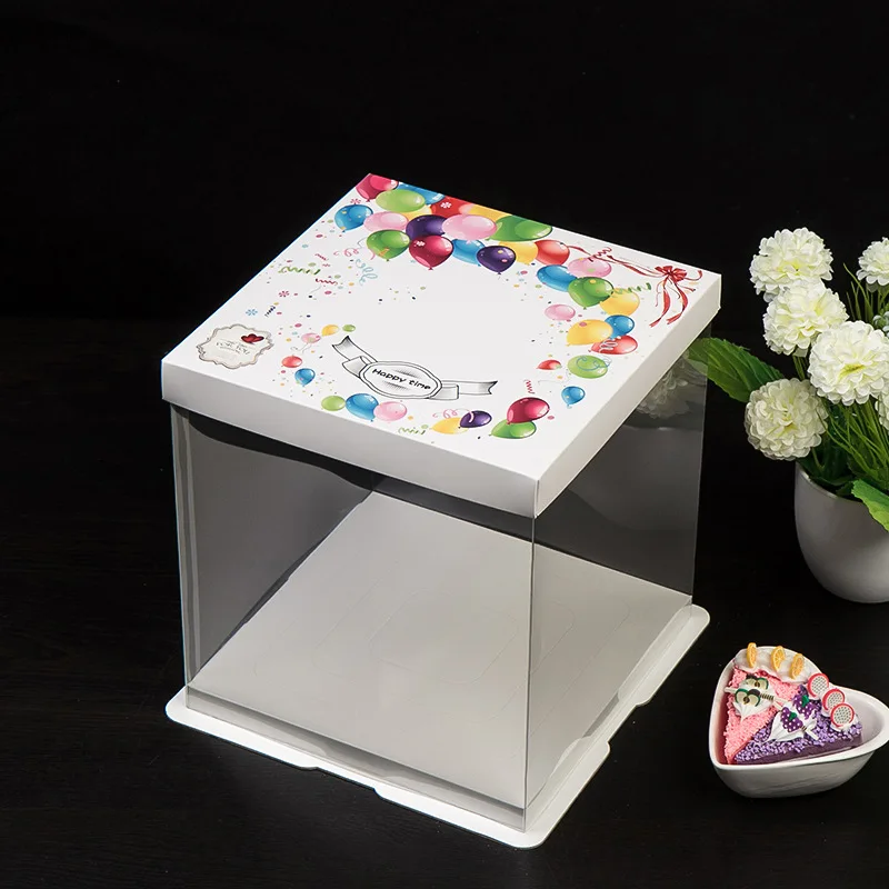 4 - 16 Inches Large PET Gift Box With Personalized LOGO Cover High-rise Baking Cake Display Boxes