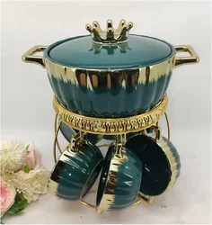 4 Color Luxury Ceramic Soup Pot And Bowl Set Porcelain Soup Tureen Ceramic Soup Set With Stand