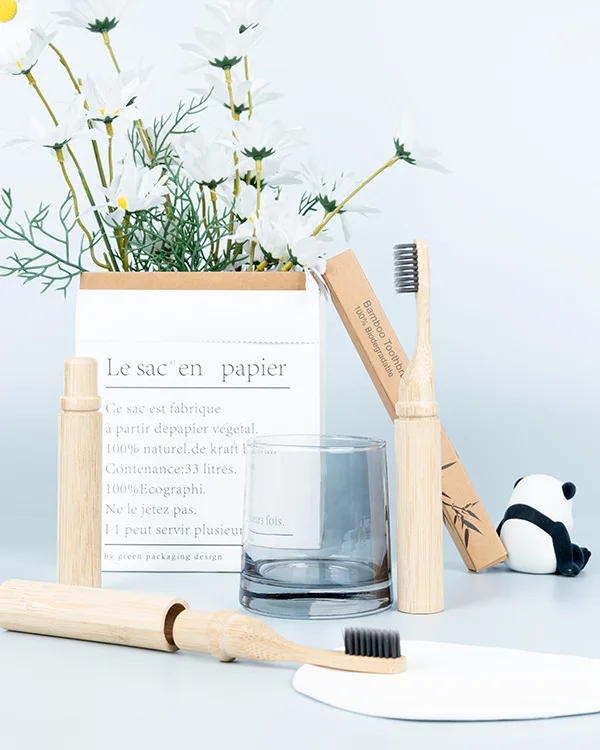 Wholesale Custom 100 % Natural Travel Bamboo Soft Toothbrush Product Set with Case Holder for Adult Children Baby kids