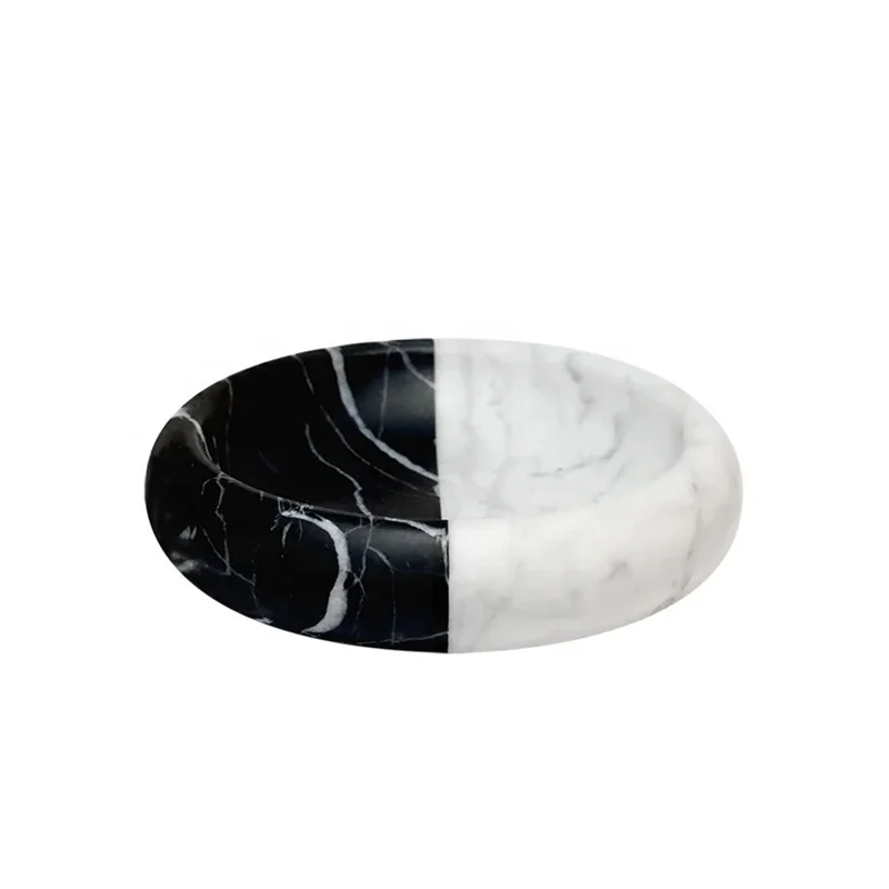 Decoration Black and white marble round catchall tray