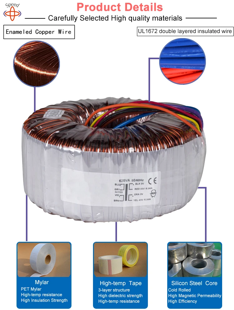 OEM ODM Toroidal Step Down Transformer up Copper wire High