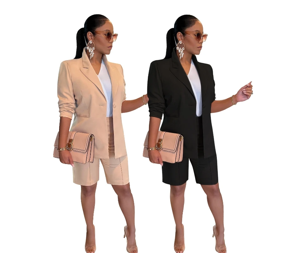 Trendy European and American Women s Suit Jacket Shorts Twopiece Set for 2024 Spring Summer