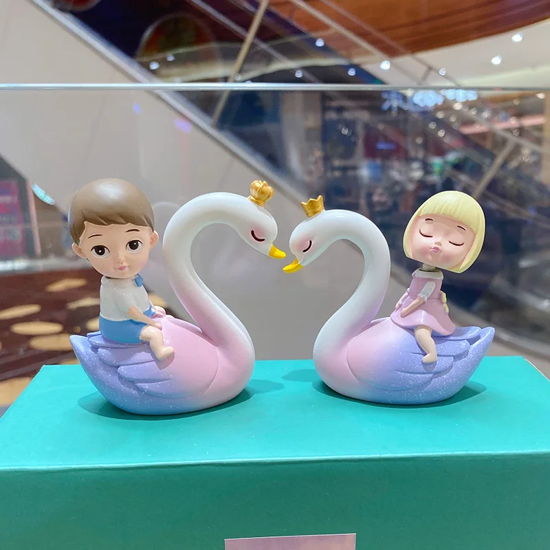 BaiMao 2pcs /pair swan girls and boys design modern statues home decoration desktop lovers resin crafts