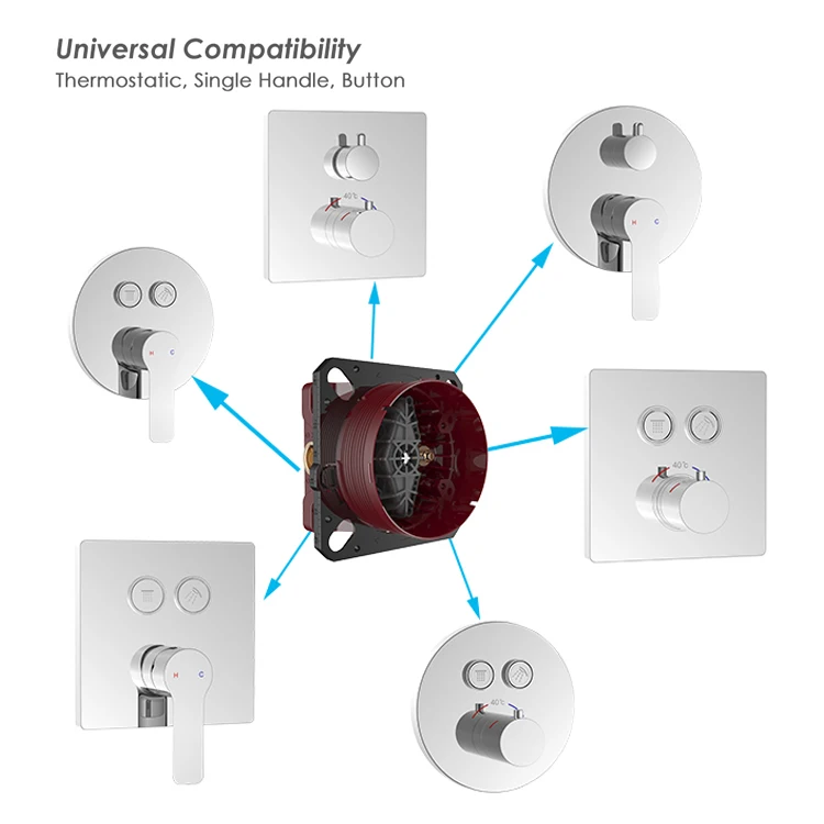 K6 Box Shower Valve Thermostatic Solid Brass Concealed Shower Mixer Push Button Valve Trim Kit Concealed Shower Faucet Chrome