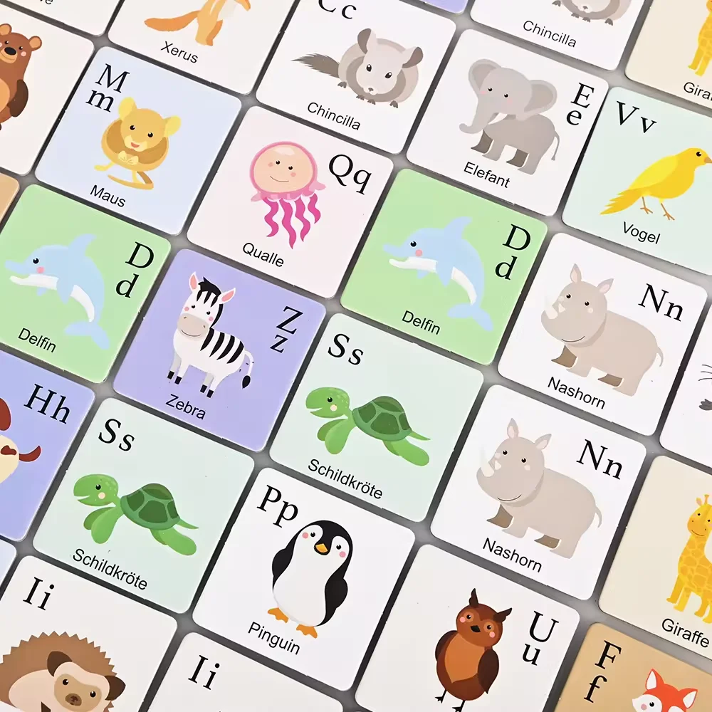 Custom Early Learning Children Fruit Alphabet Animals Colorful Cognitive Flash Cards Set For Kids Family Education