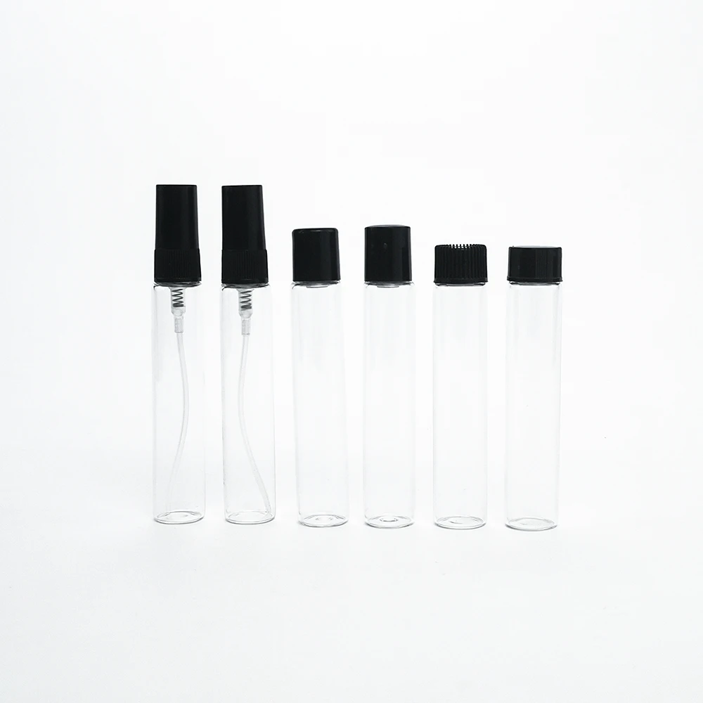 Empty Glass Tube Sample Vials 10ml 10 ml Clear Small rollon perfume spray glass vial with stopper cap