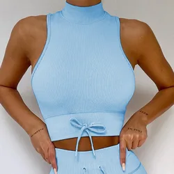 Sell Like Hot Cakes High Neck Female Cropped Tank Top Gym Custom For Women Seamless Nylon Tank Tops