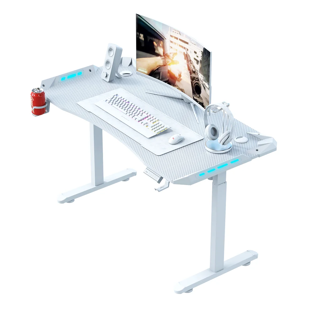 Beisijie Hot Sale Racing Model Adjustable Height RGB Light Carbon White E-Sports Gaming Table PC Home Used Table