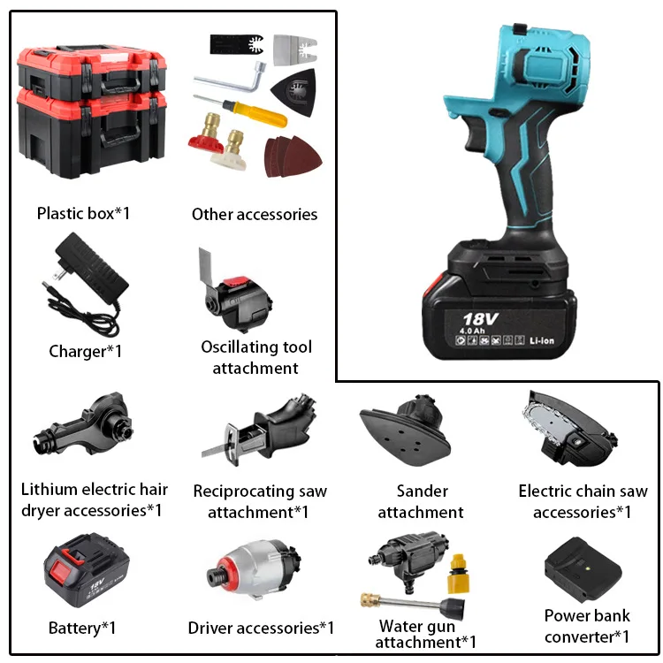 Impact Drill Power Tool Set 12 Pcs Diy Socket Bike Repair Combo  Sets Box Professional Carpentry Household