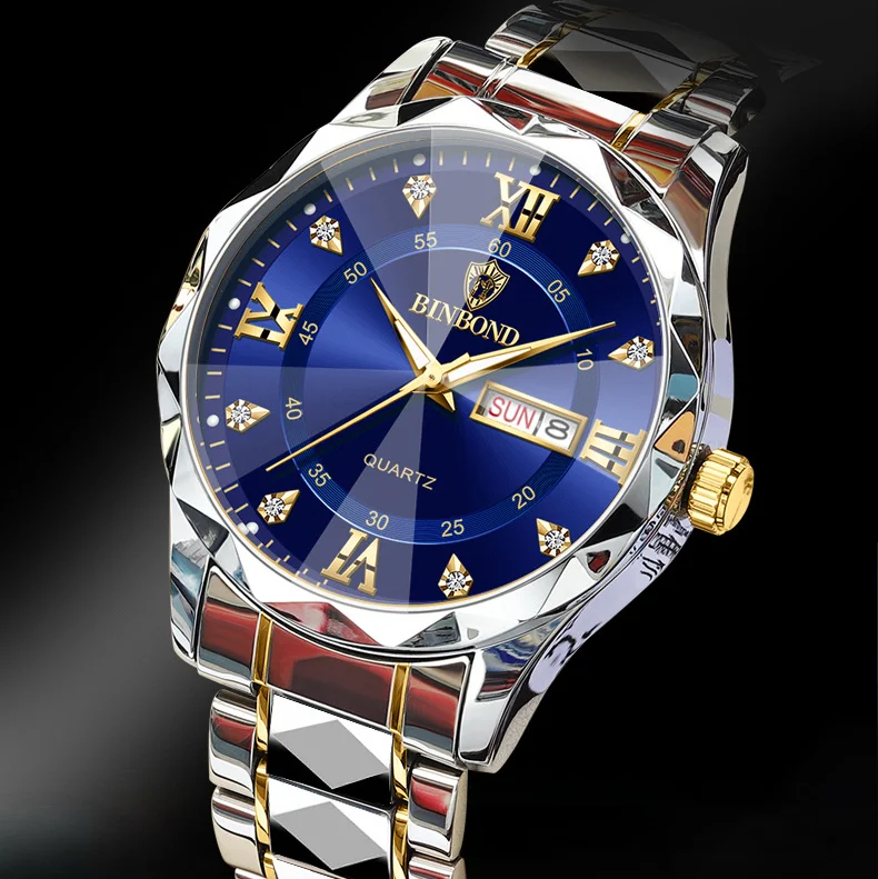 Luxury Fashion Watch Custom Gold Plated Men Crystal Stainless Steel Mechanical Watches