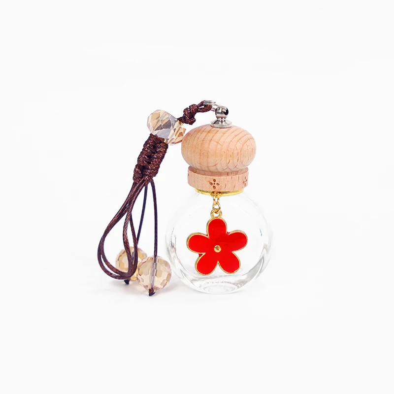 Wholesale 8ml Empty Air Freshener OEM Logo Round Wooden Glass Aroma Bottle Vent Car Diffuser Perfume Bottle