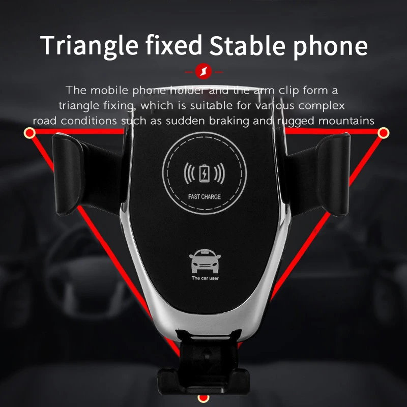 
Automatic Clamping Gravity Qi Wireless Car Charger Mount 10W Fast Charging Phone Holder Smart Sensor Charger For Samsung Iphone 