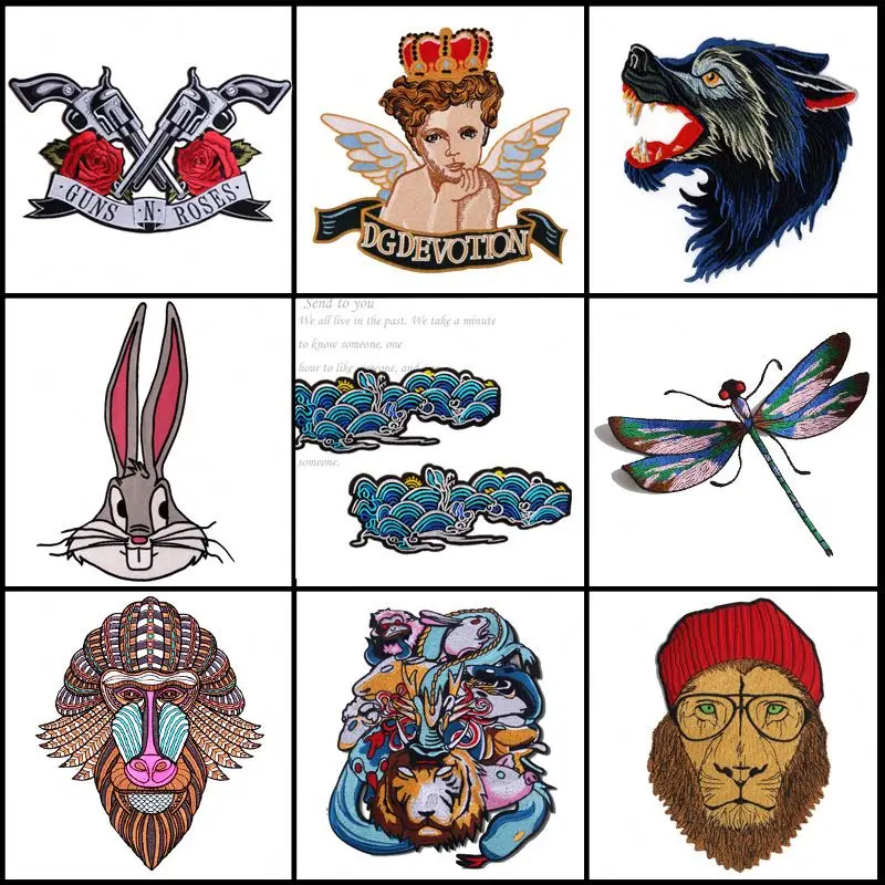 Handmade revolver rose dragonfly wolf head maple bunny angel lion monkey cartoon animal Patch Decoration Applique for hat