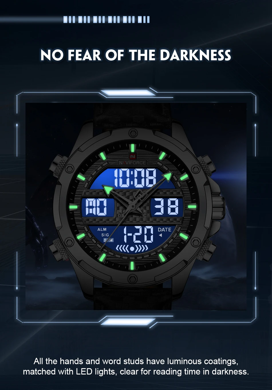 NAVIFORCE 9194 SGYGY New Analog mens watch Luxury Quartz Digital Sport Genuine Leather Wristwatch with 3 ATM waterproof relojs