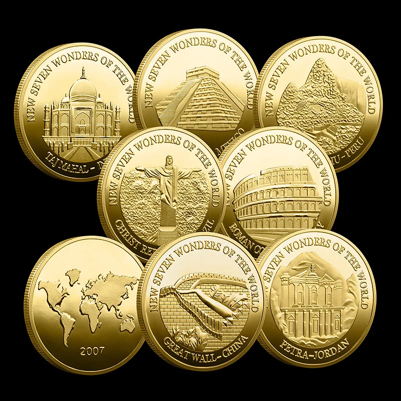 2007 New World Seven Wonders Commemorative Coin Tourist Attraction Commemorative Medal Souvenir Gold Plated Collectible Gift