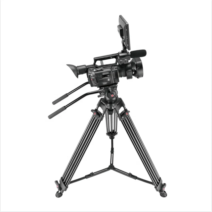 Heavy Duty Video Camcorder Aluminum Alloy Tripod with Fluid Drag Head Two Handles for DSLR SLR Camera