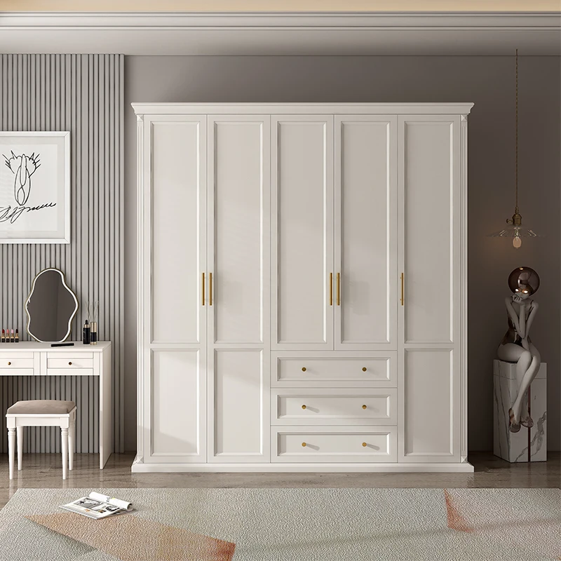 Custom Solid Wood Wardrobe American Rustic Baby Wardrobe Bedroom Furniture Set Almirah Closet Storage Roperos For Hotel Project